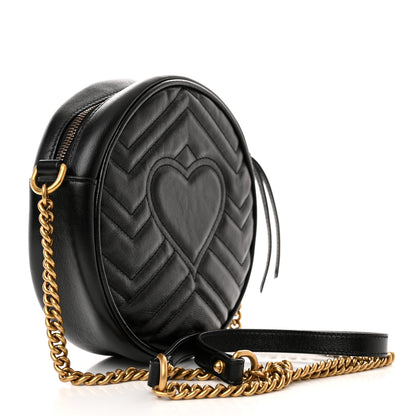 Gucci Azalea Calfskin Matelasse Heart Mini GG Marmont Round Shoulder Bag Black 3 of 10
