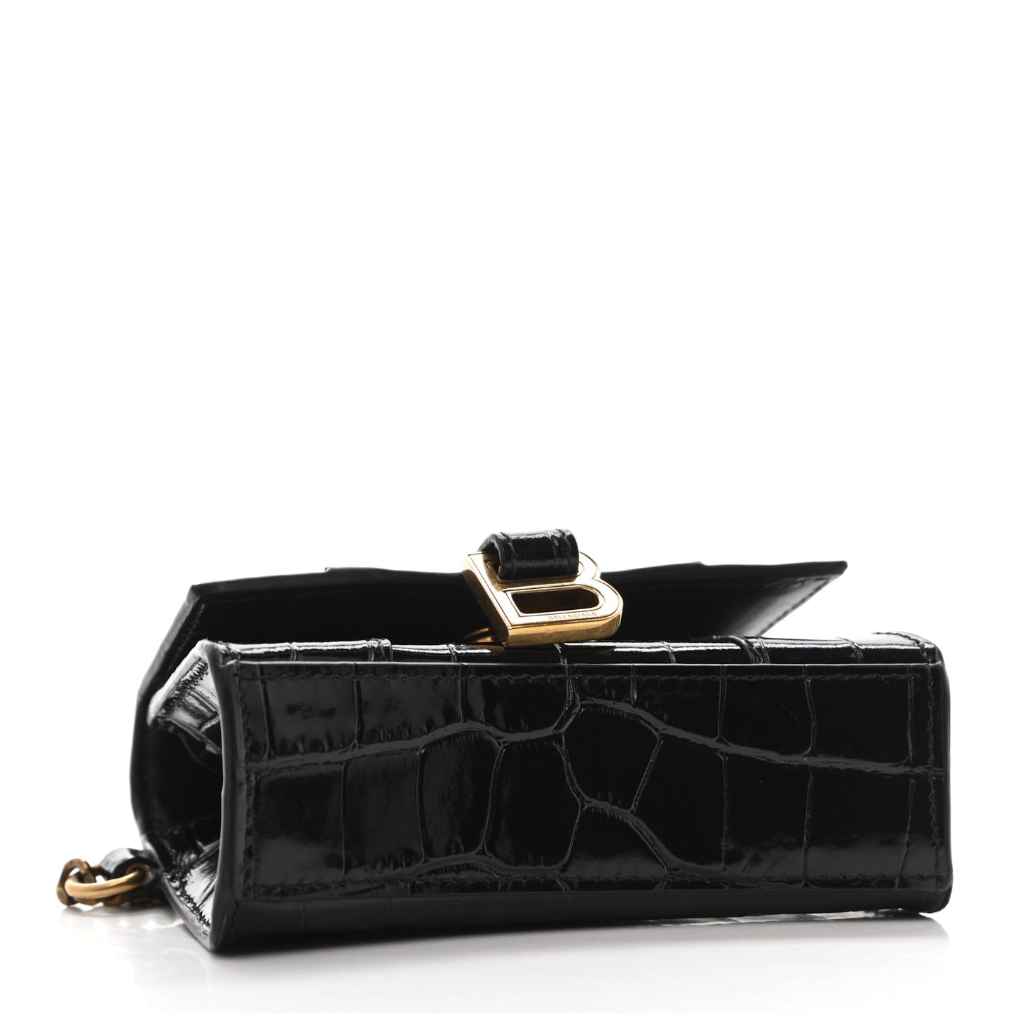 Shiny Calfskin Crocodile Embossed Hourglass Chain Cardholder Black