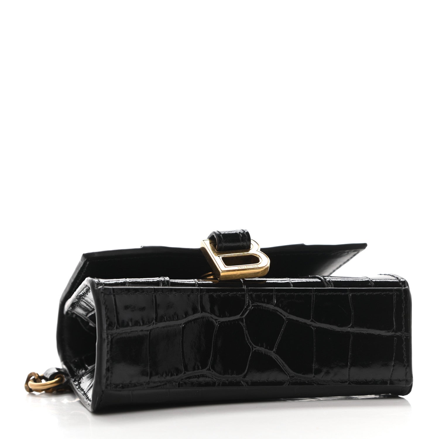 Balenciaga Shiny Calfskin Crocodile Embossed Hourglass Chain Cardholder Black 3 of 8