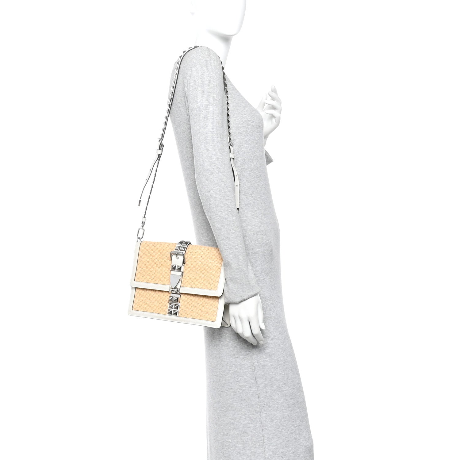 Prada Straw Studded Small Elektra Shoulder Bag White 2 of 11