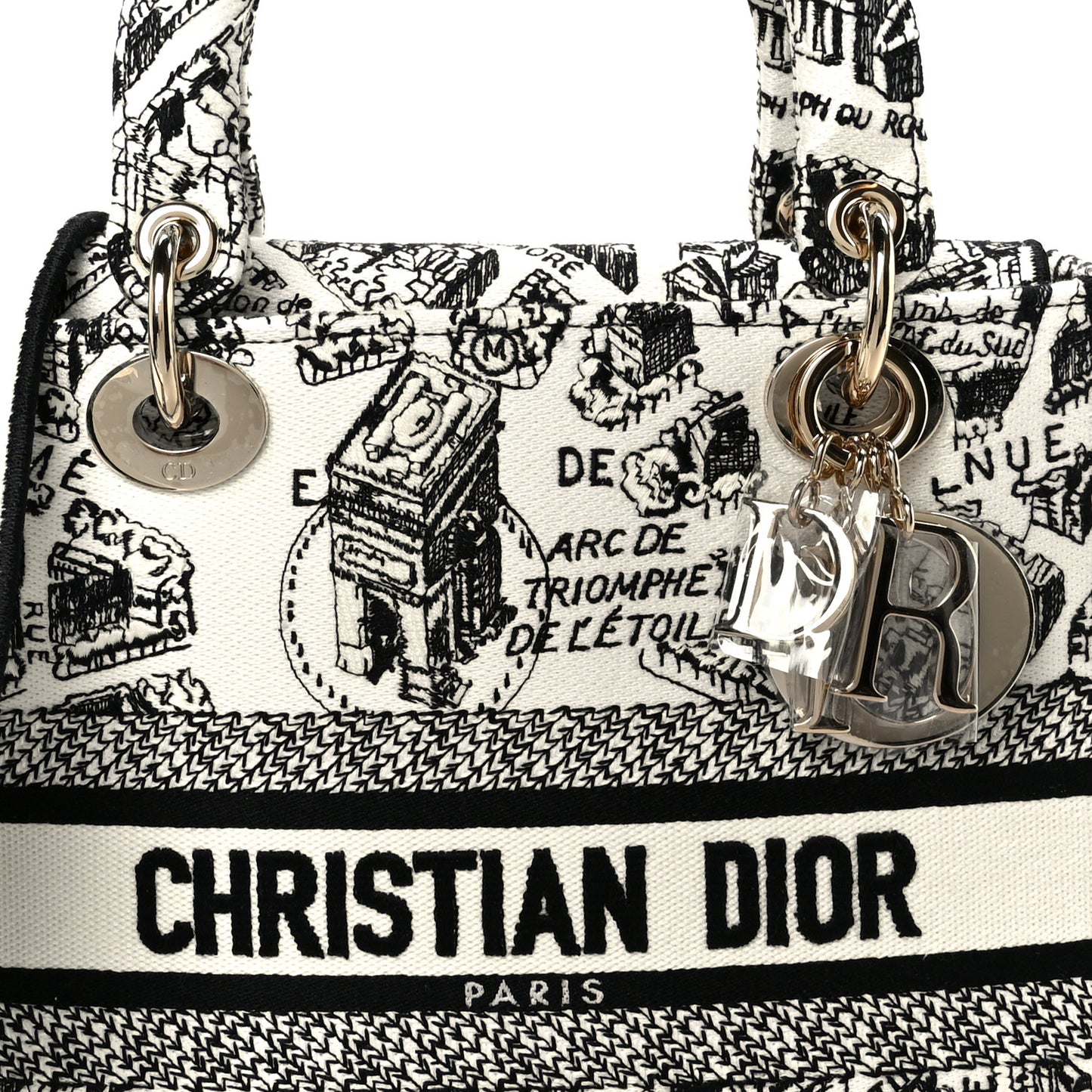 Canvas Embroidered Plan de Paris Medium Lady D-Lite White Black