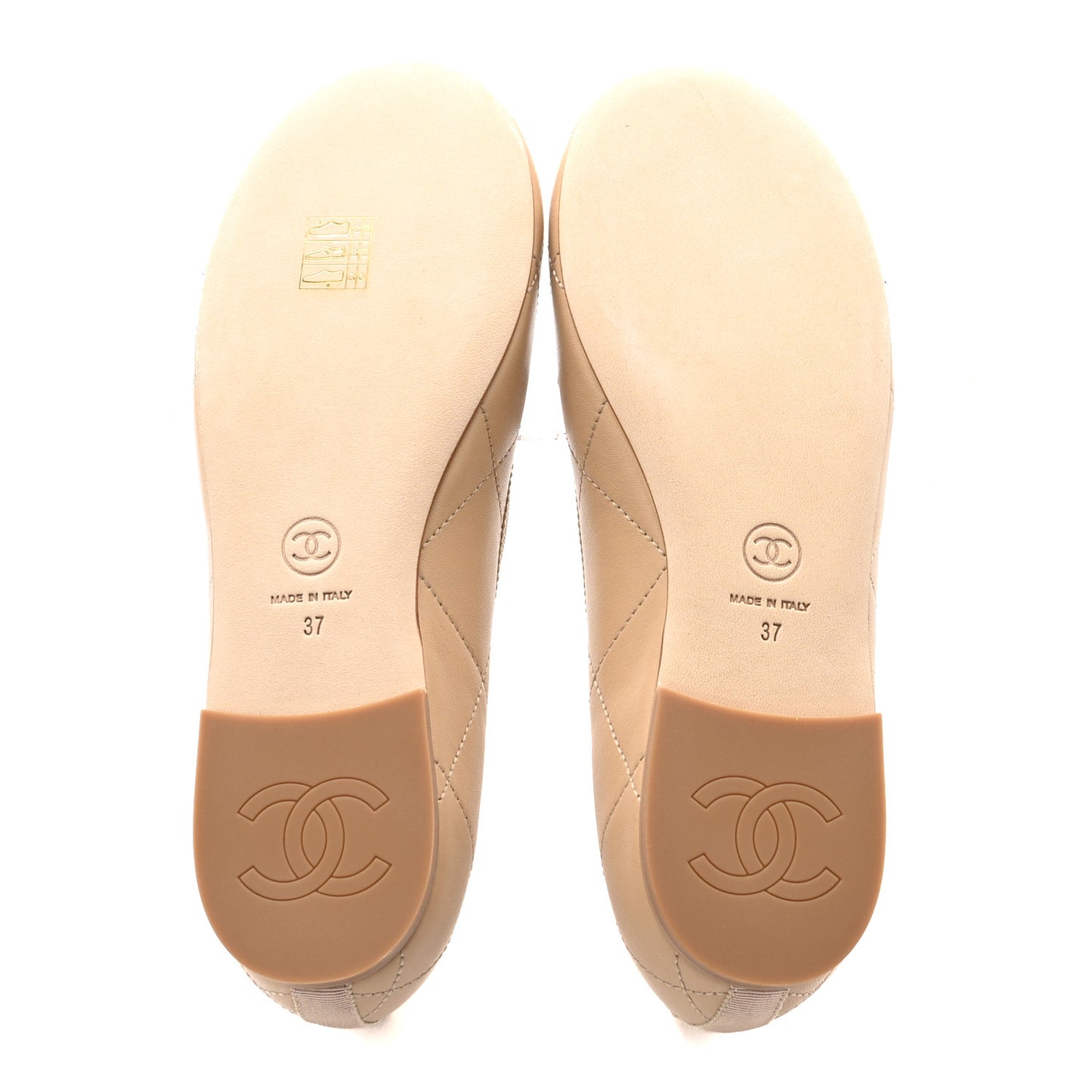 Lambskin Quilted CC Cambon Ballet Flats 37 Beige Black