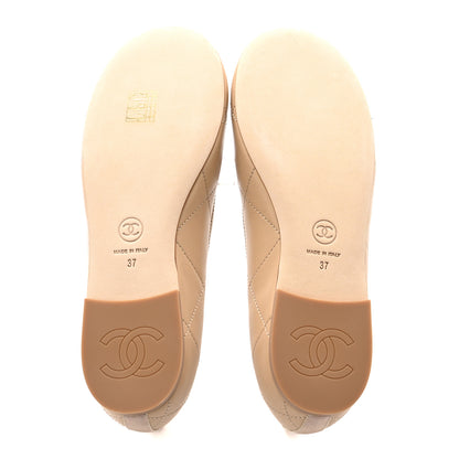 Chanel Lambskin Quilted CC Cambon Ballet Flats 37 Beige Black 6 of 10