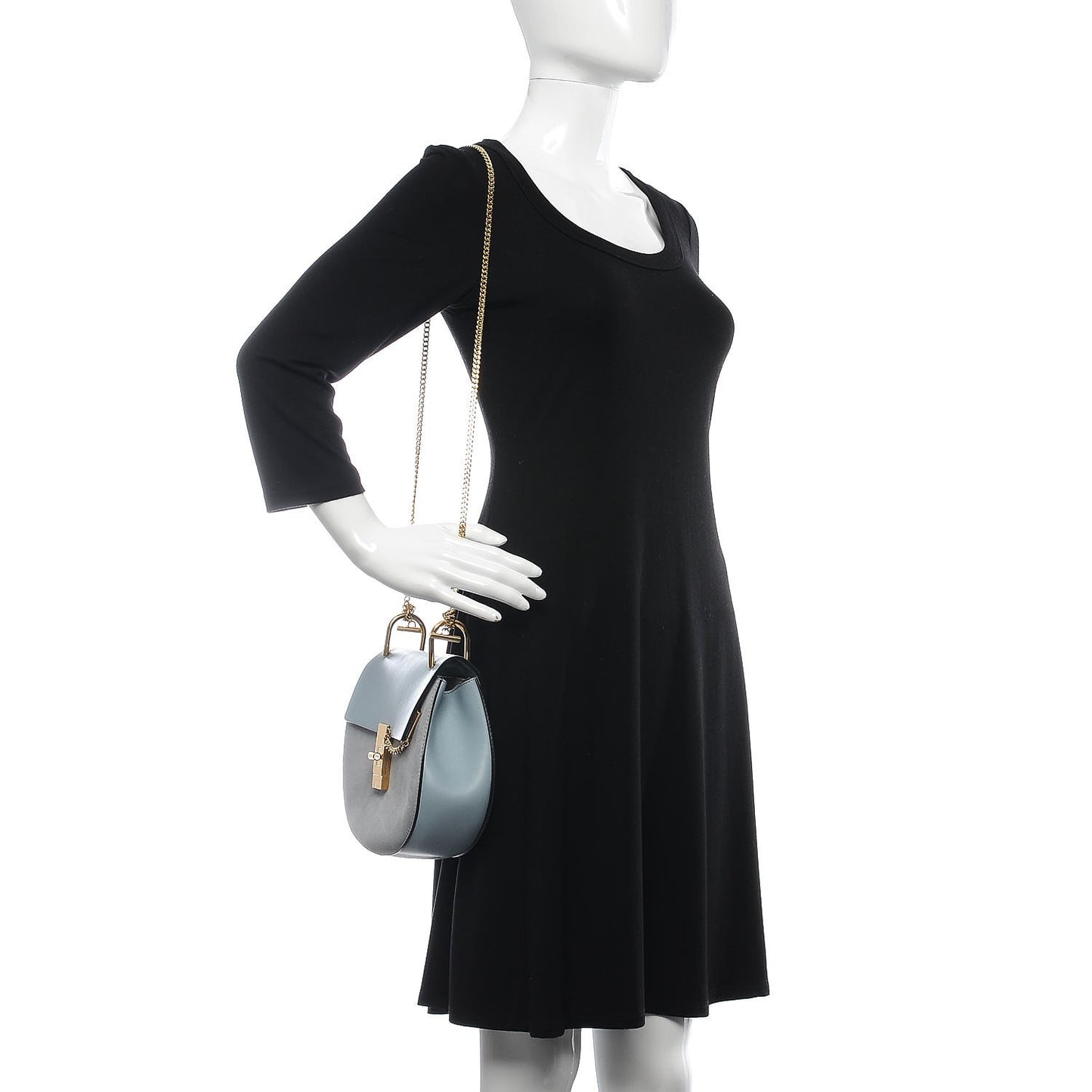 Suede Smooth Calfskin Drew Shoulder Bag Fresh Blue