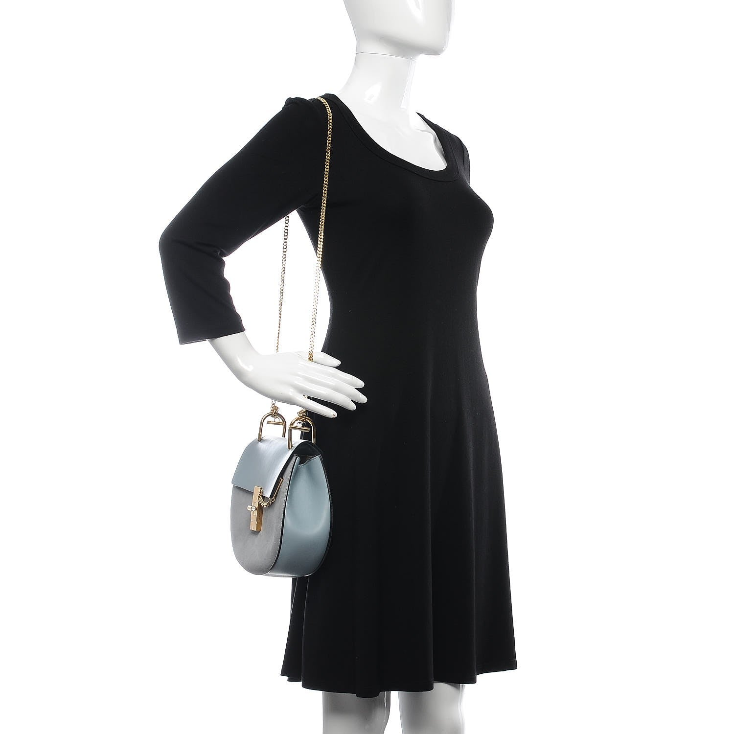 Chloe Suede Smooth Calfskin Drew Shoulder Bag Fresh Blue 2 of 7