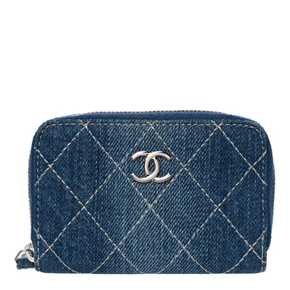 Chanel Denim Quilted Zip Coin Purse Blue 1 of 11