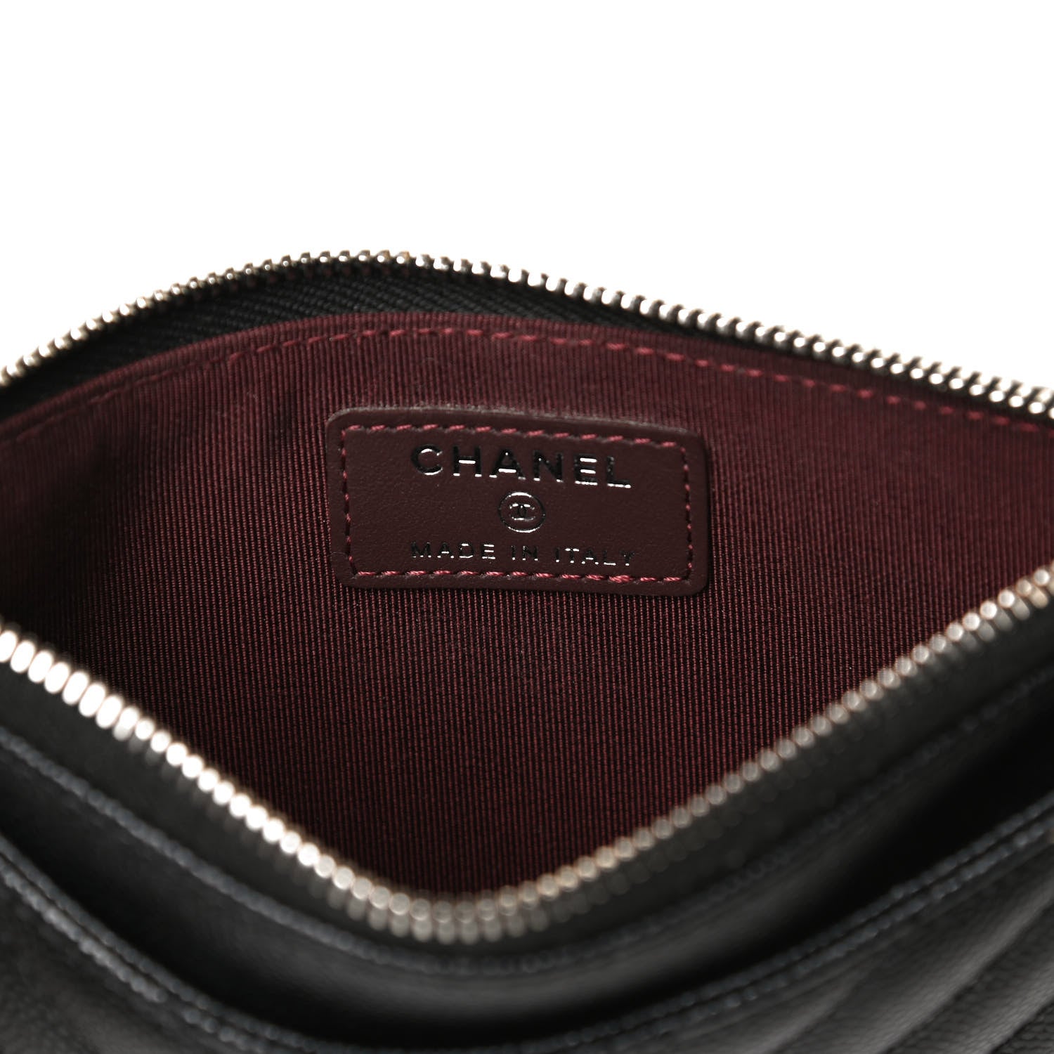 Chanel Caviar Chevron Quilted Zip Pouch Black 6 of 11