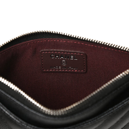 Chanel Caviar Chevron Quilted Zip Pouch Black 6 of 11