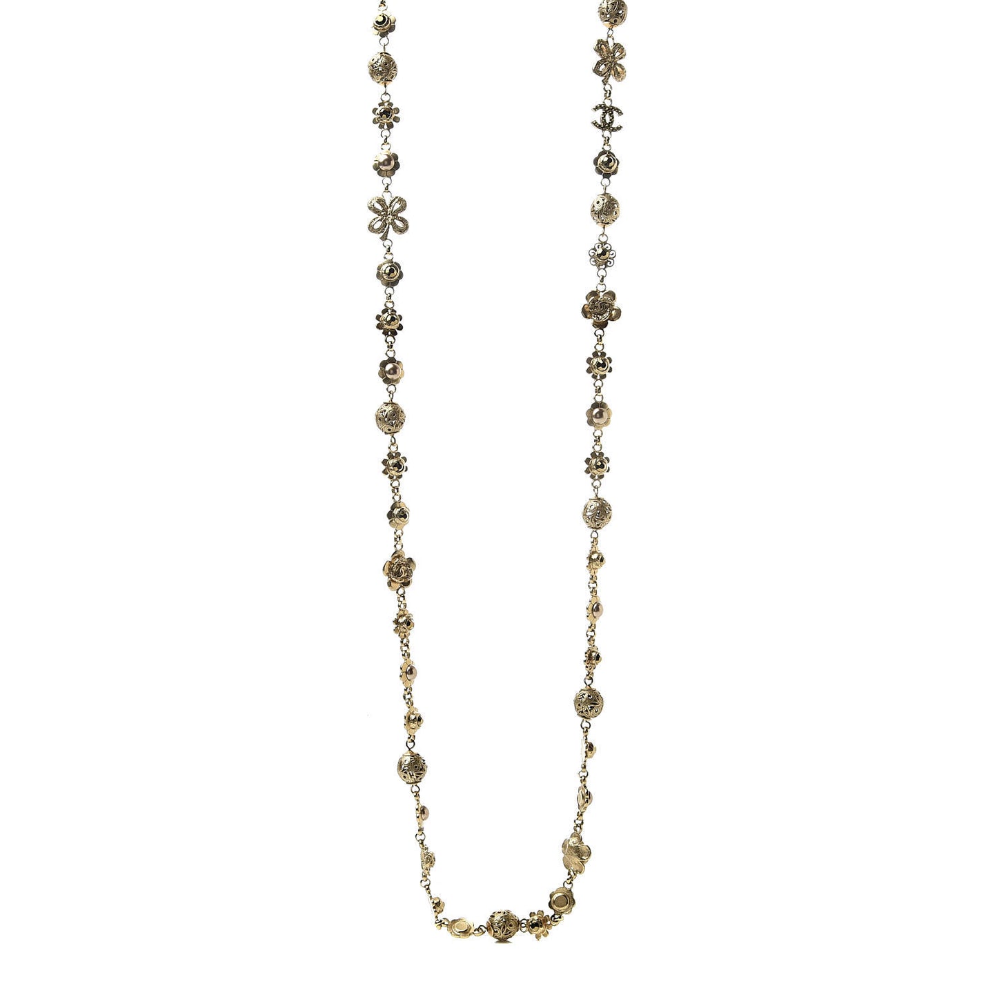 Pearl Camellia CC Long Necklace Gold