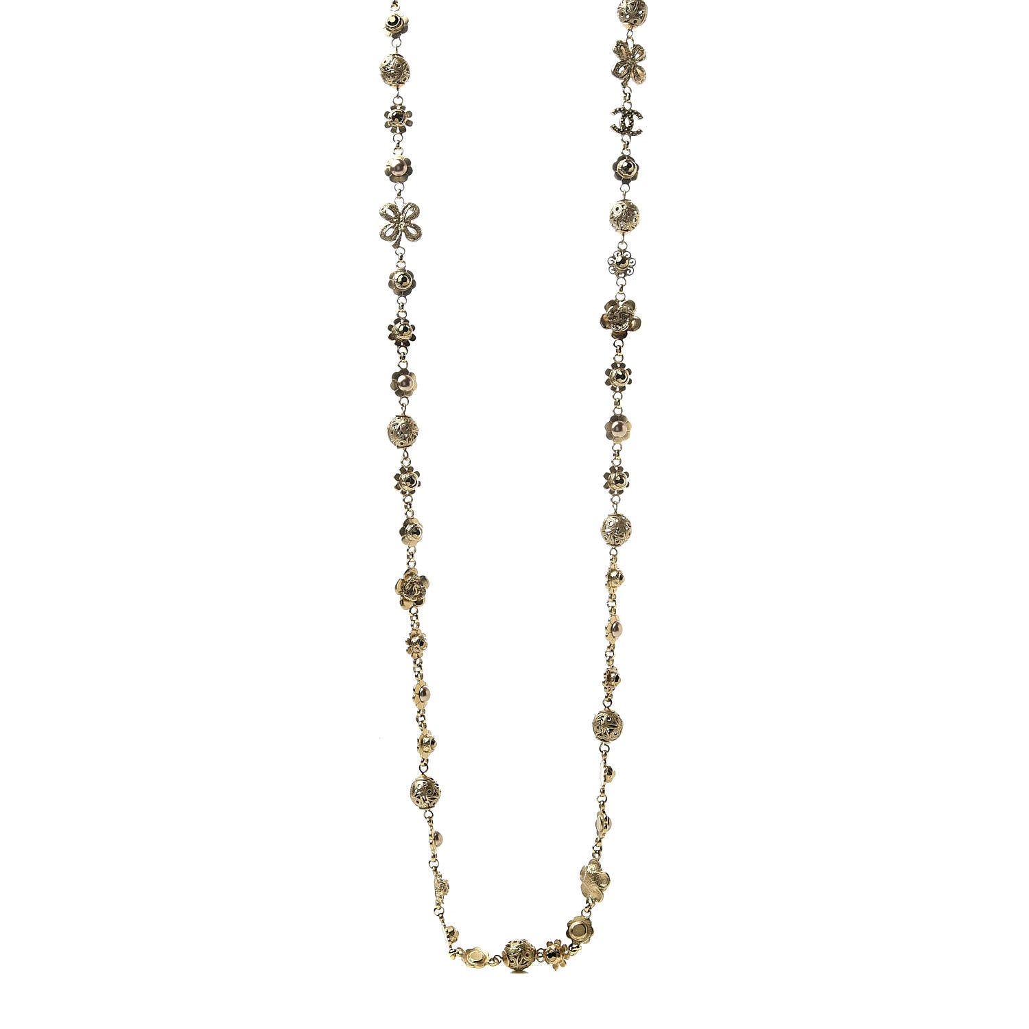 Chanel Pearl Camellia CC Long Necklace Gold 1 of 4