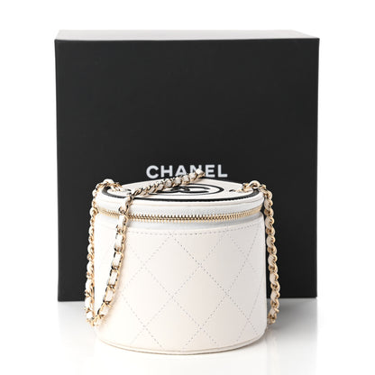 Chanel Lambskin Quilted Round Small Vanity Case With Chain White Black 11 of 12