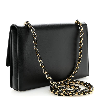 Salvatore Ferragamo Printed Calfskin Vara Bow Chain Flap Crossbody Black 3 of 10