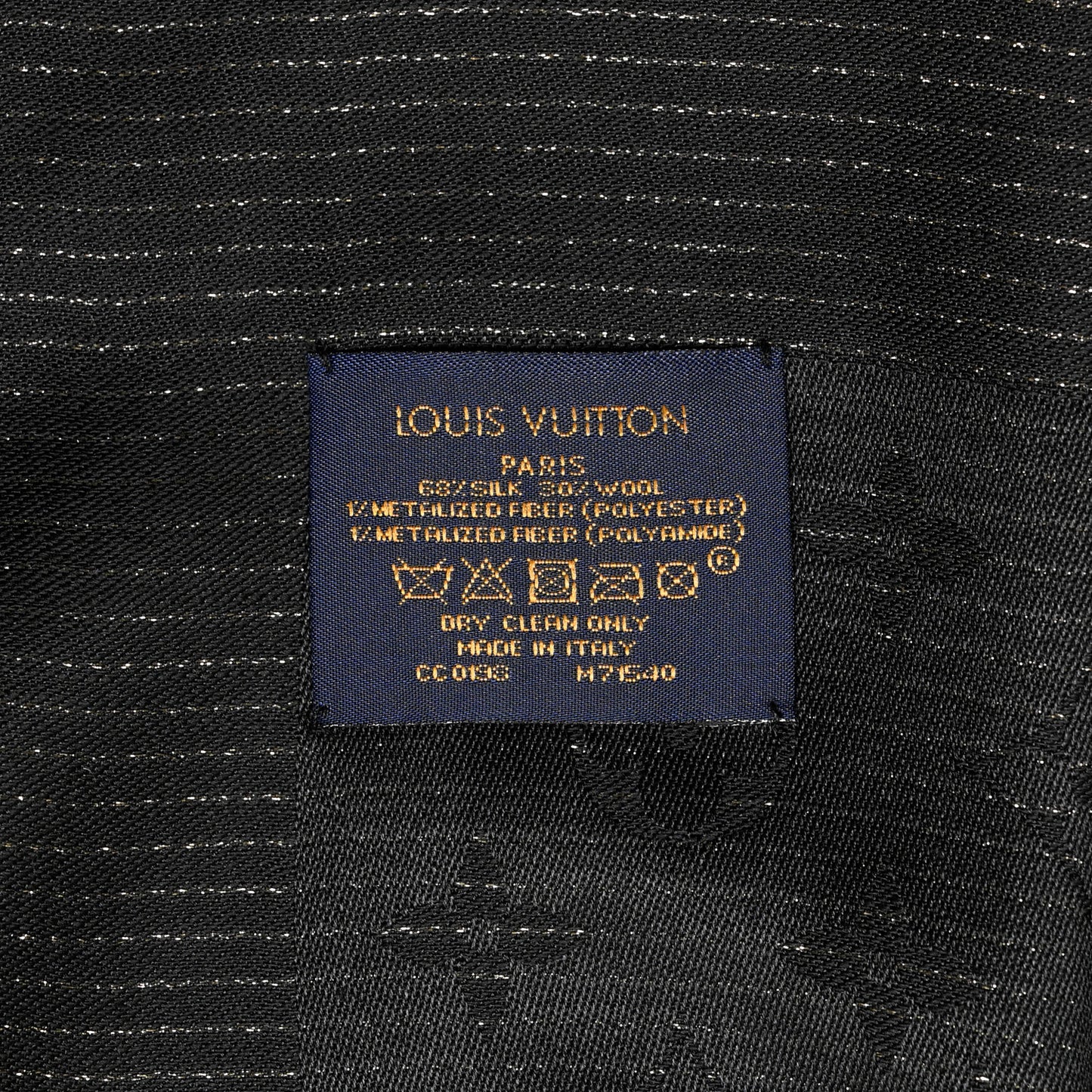 Silk Wool Monogram Shine Shawl Black