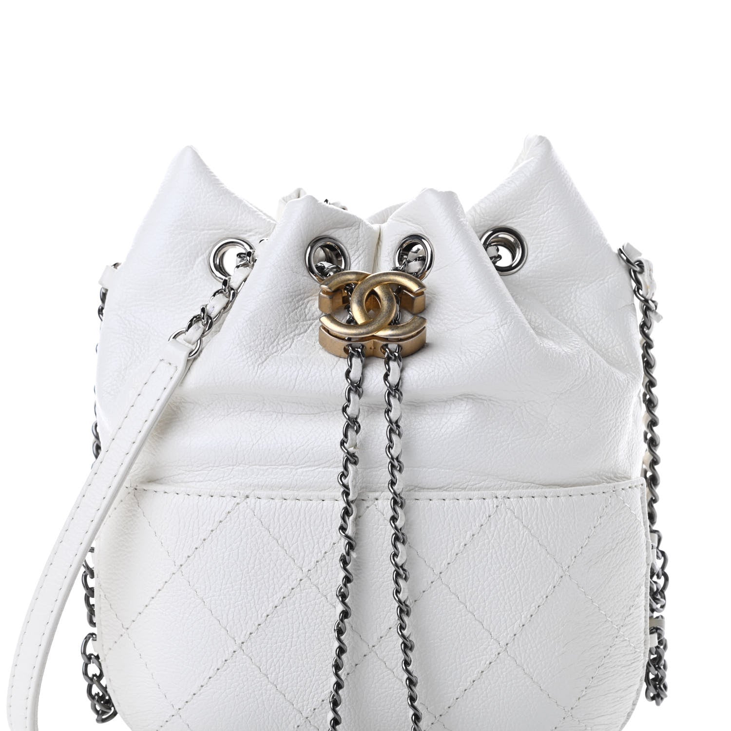 Chanel Aged Calfskin Quilted Small Gabrielle Bucket White 8 of 10