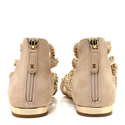 Chanel Kid Suede CC Chain Sandals 35 Beige 4 of 9