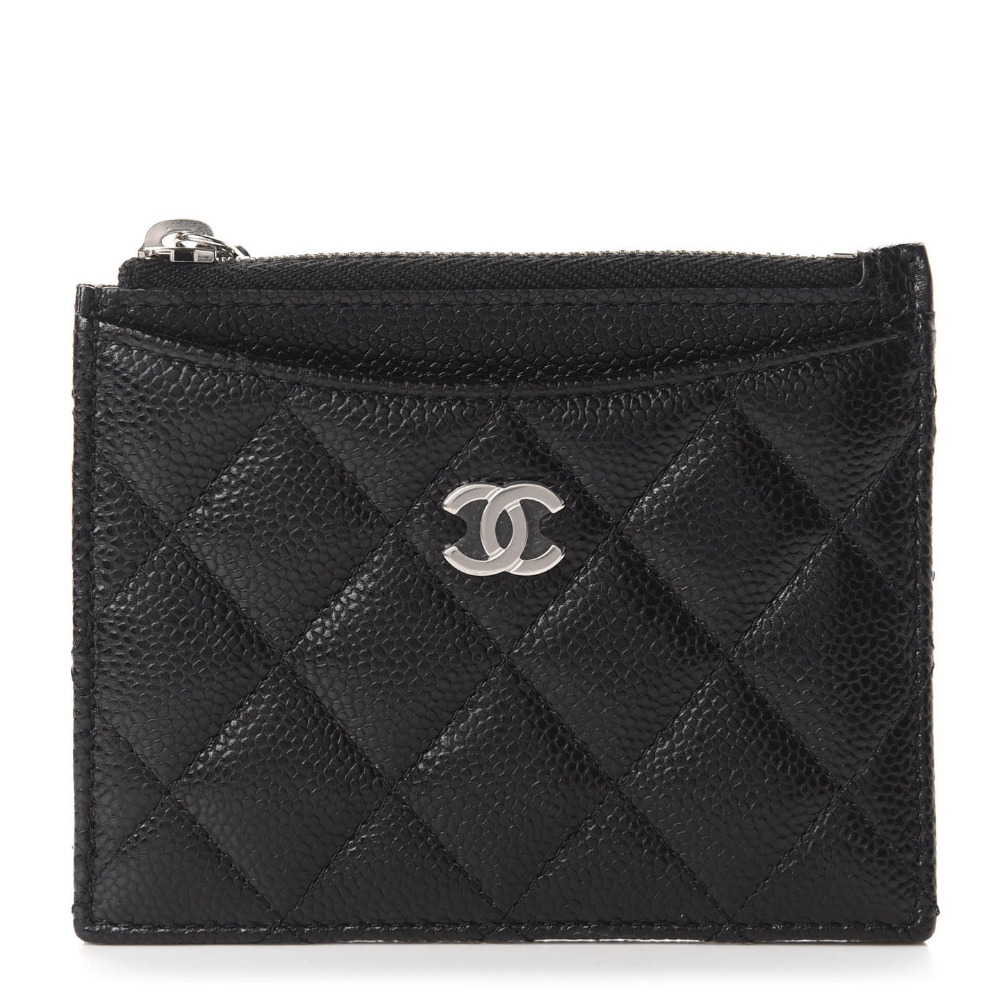 Caviar Quilted CC Zip Card Holder Black