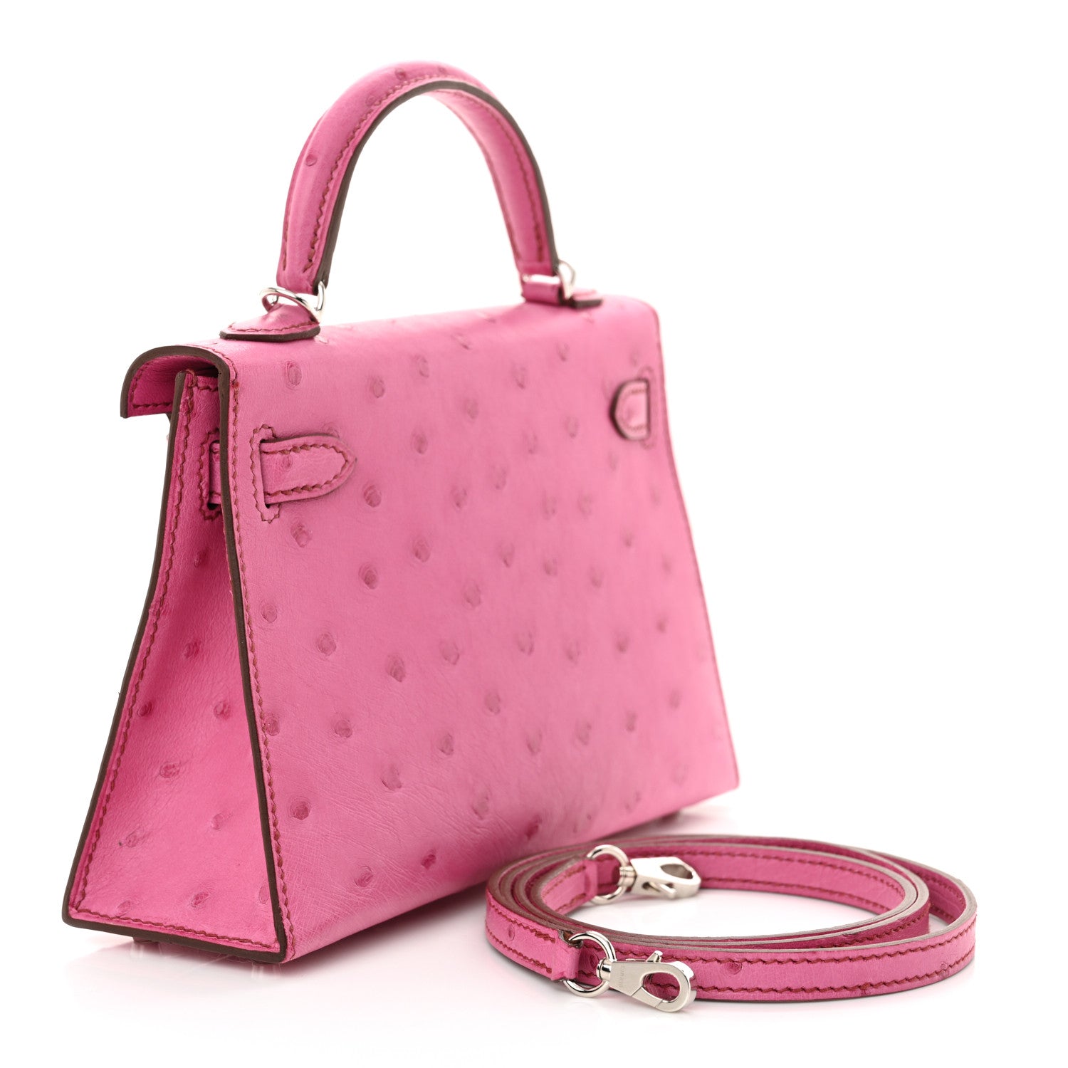 Hermes Ostrich Kelly Sellier Mini 20 Rose Pourpre 3 of 13