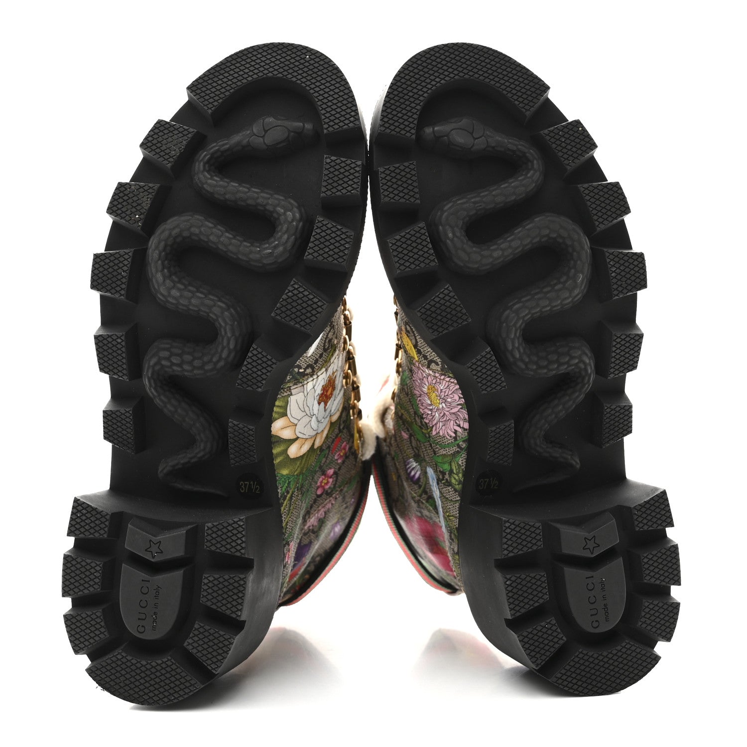 Gucci GG Supreme Monogram Flora Lace Up Combat Ankle Boots 37.5 Beige Multicolor Red 6 of 9