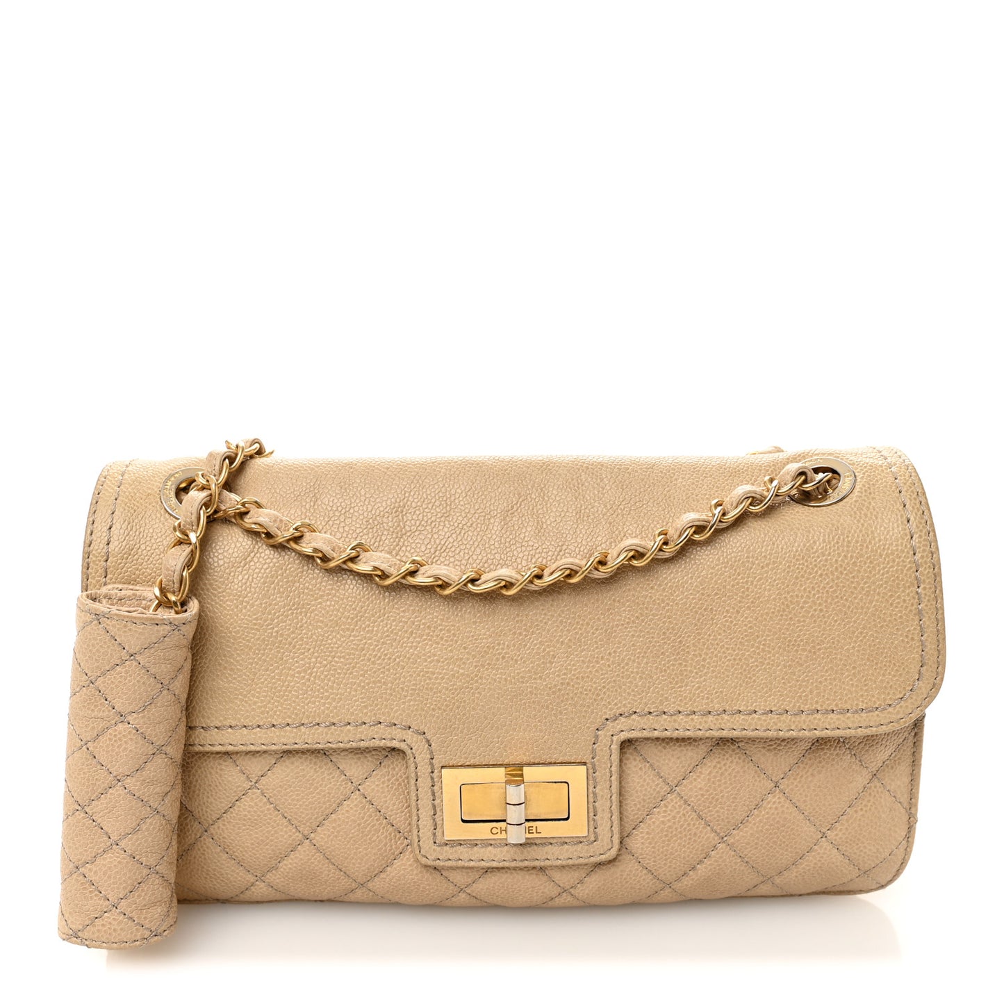 Caviar Quilted Medium Mademoiselle Flap Beige