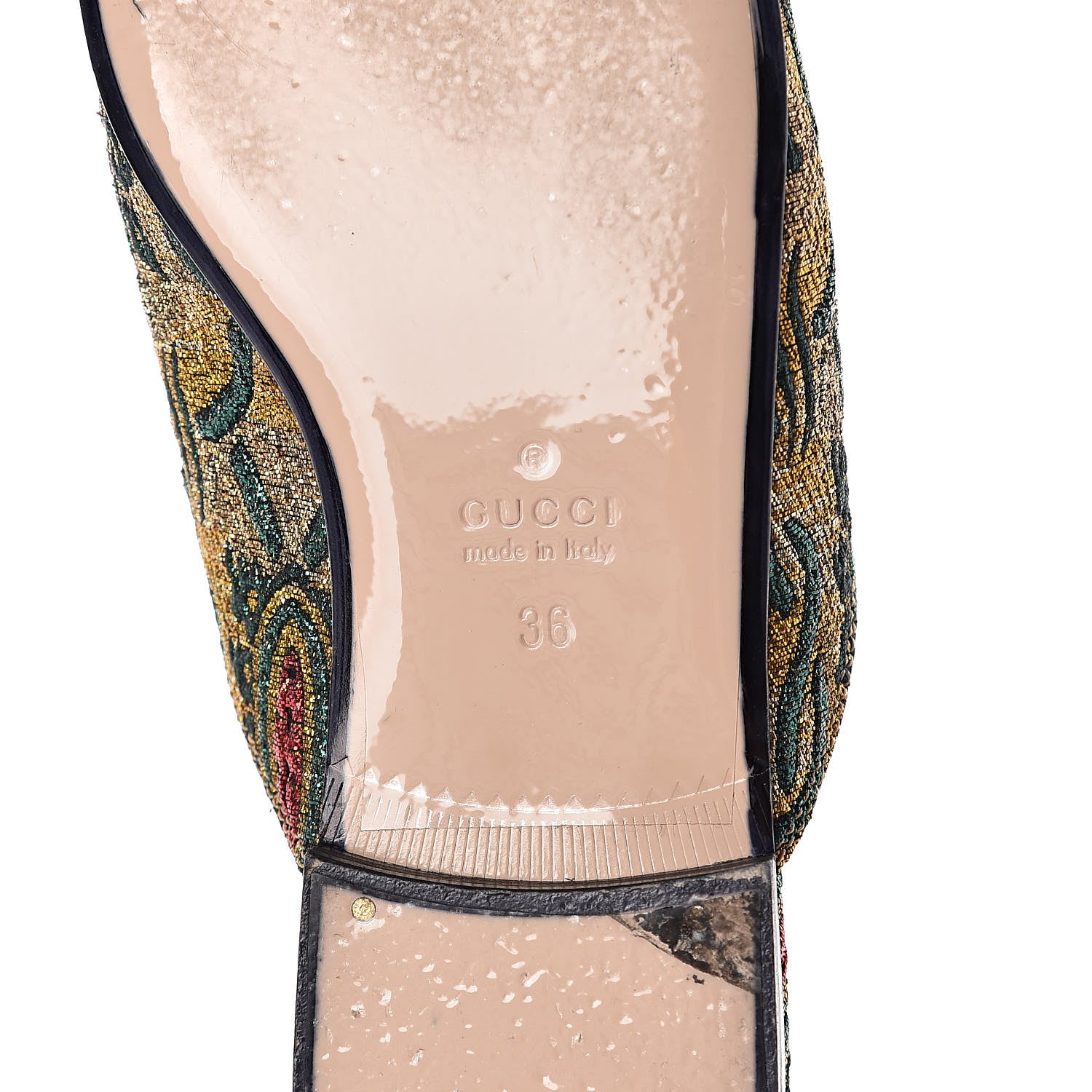 Gucci Iridescent Brocade Womens Princetown Slippers 36 Gold Multicolor 7 of 10