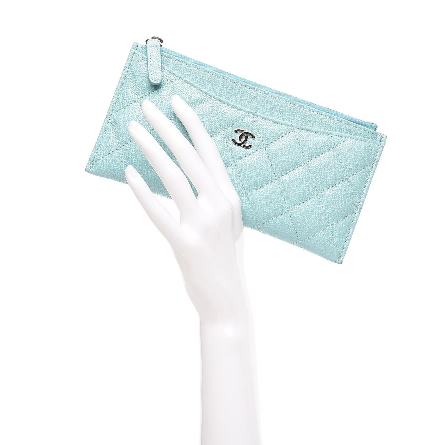 Caviar Quilted Classic Zip Pouch Light Blue
