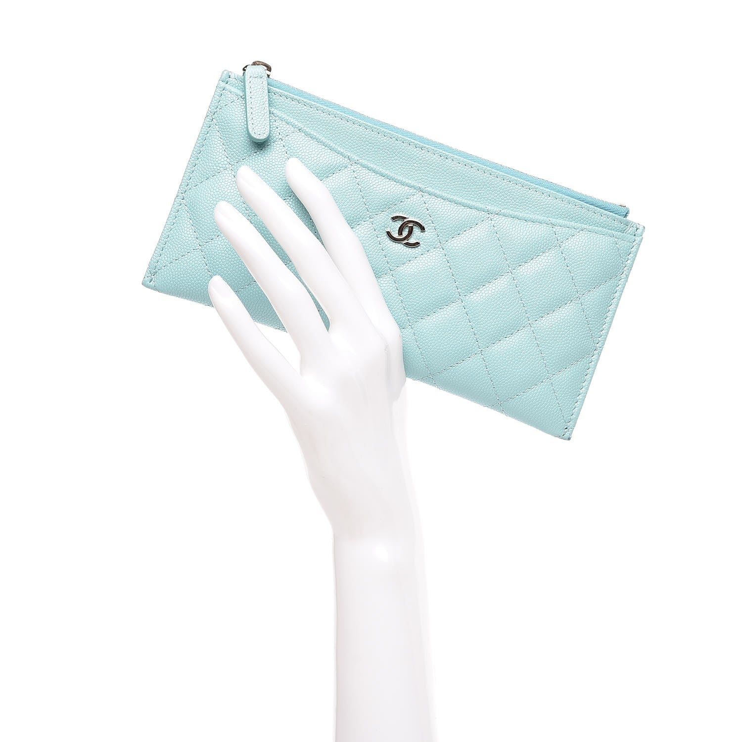 Chanel Caviar Quilted Classic Zip Pouch Light Blue 2 of 8