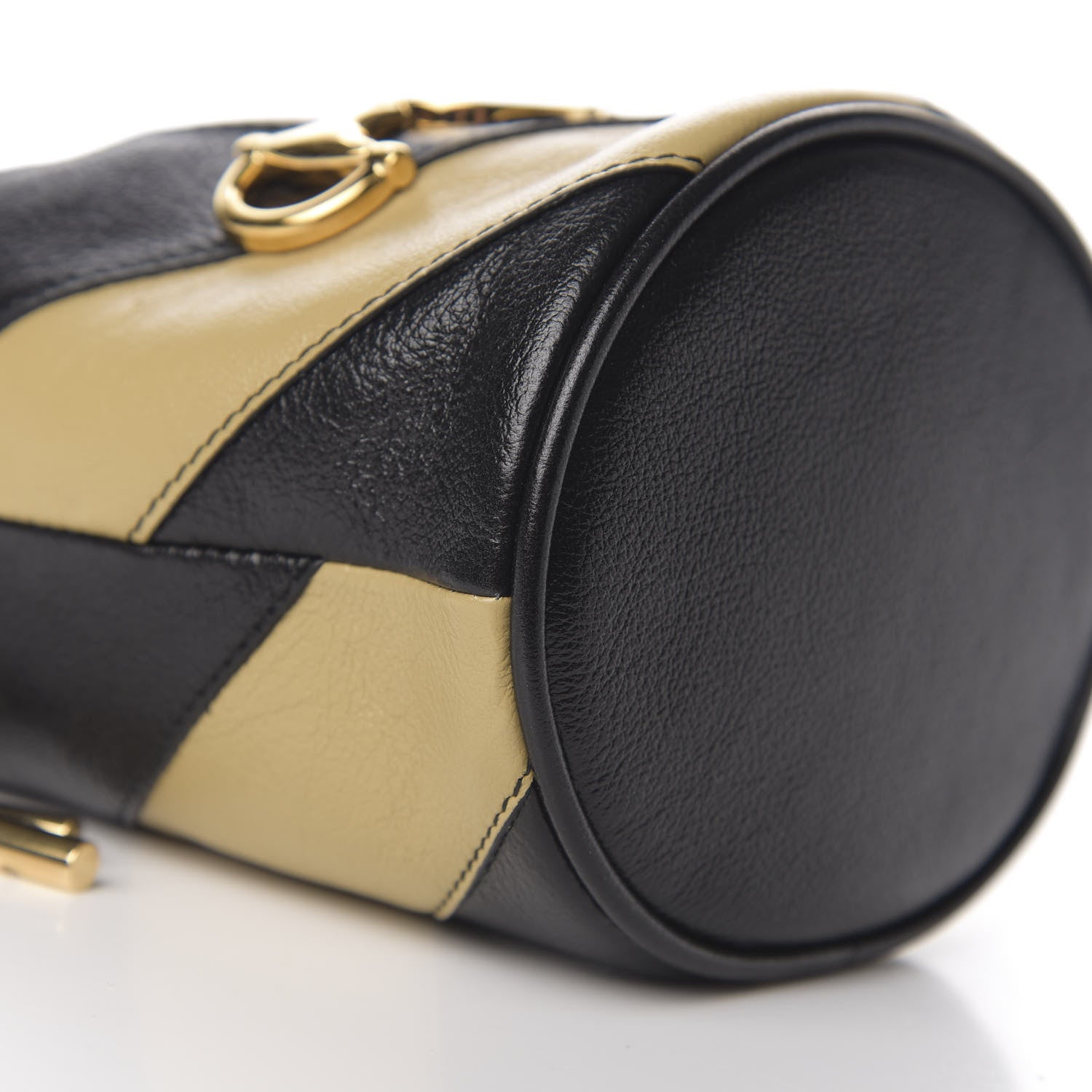 Gucci Calfskin Diagonal Striped Mini Zumi Bucket Bag Black Beige 6 of 9