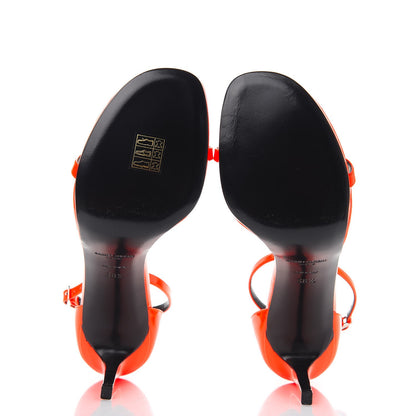 Saint Laurent Vitello Vernice Jane 80 Ankle Strap Sandals 38.5 Orange Fluo 5 of 10