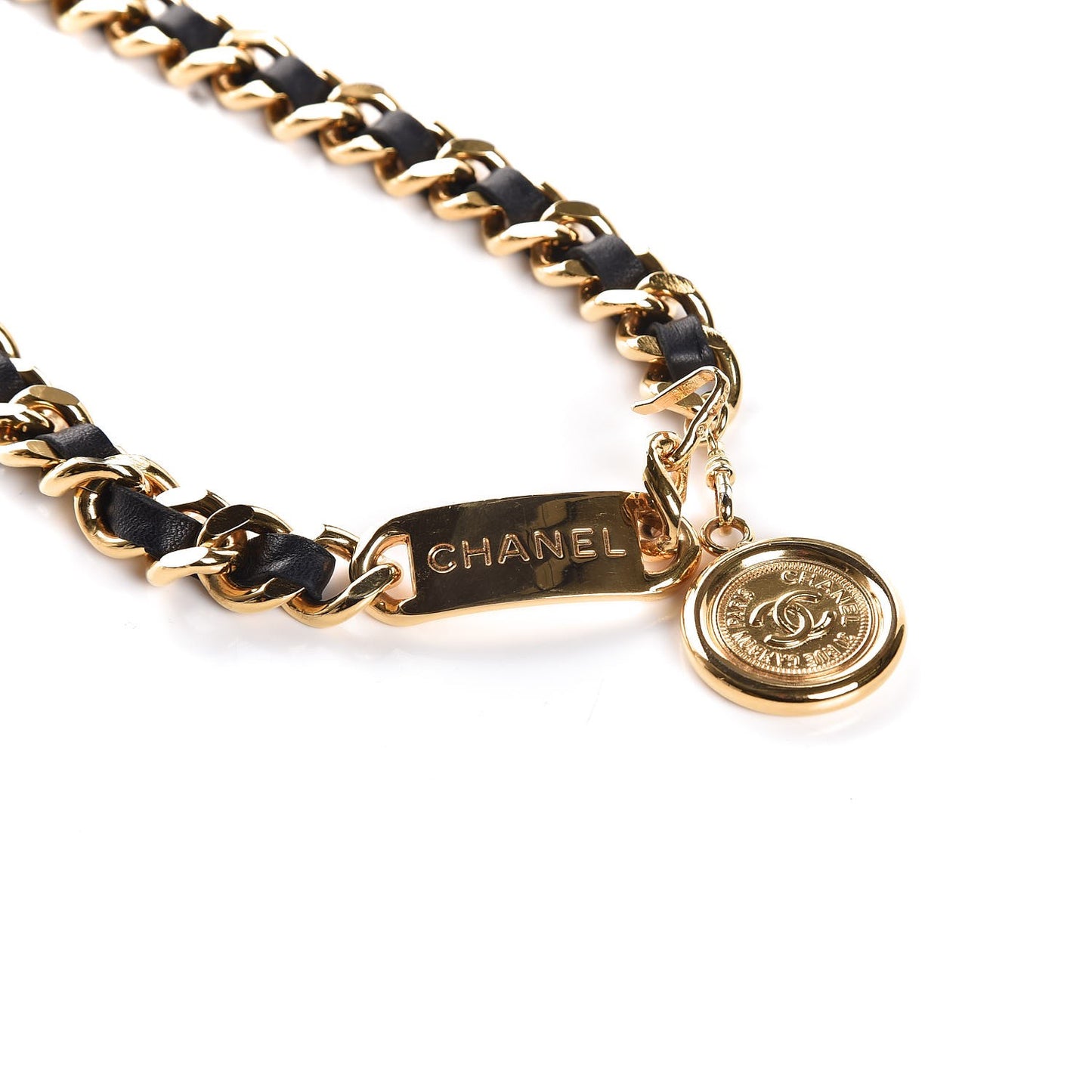 Lambskin Chain CC Medallion Belt Black Gold