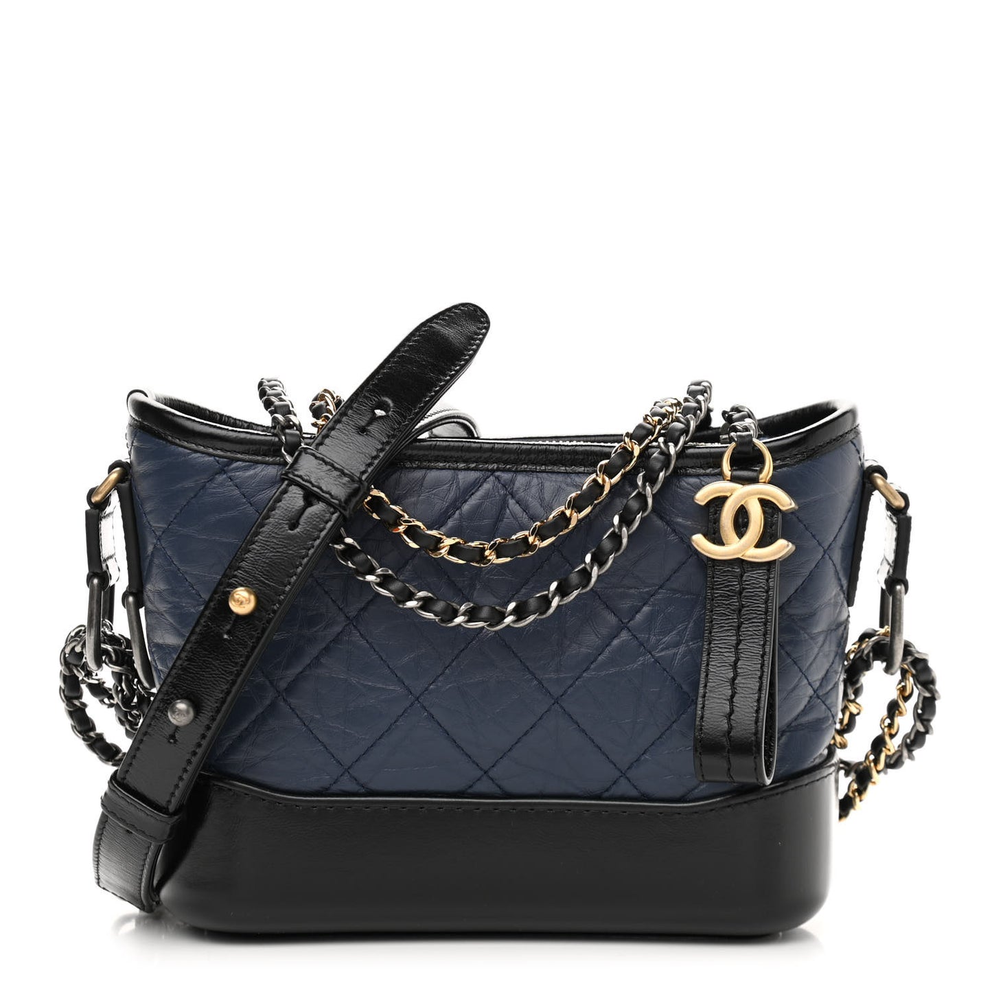 Aged Calfskin Quilted Small Gabrielle Hobo Navy Black