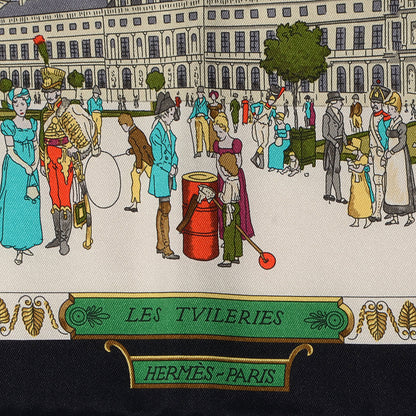 Hermes Silk Promenades de Paris Scarf 70 Black Creme Emeraude 3 of 5