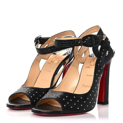 Christian Louboutin Nappa Calfskin Snakeskin Studded Loopinga 100 Pumps 37 Black 3 of 8