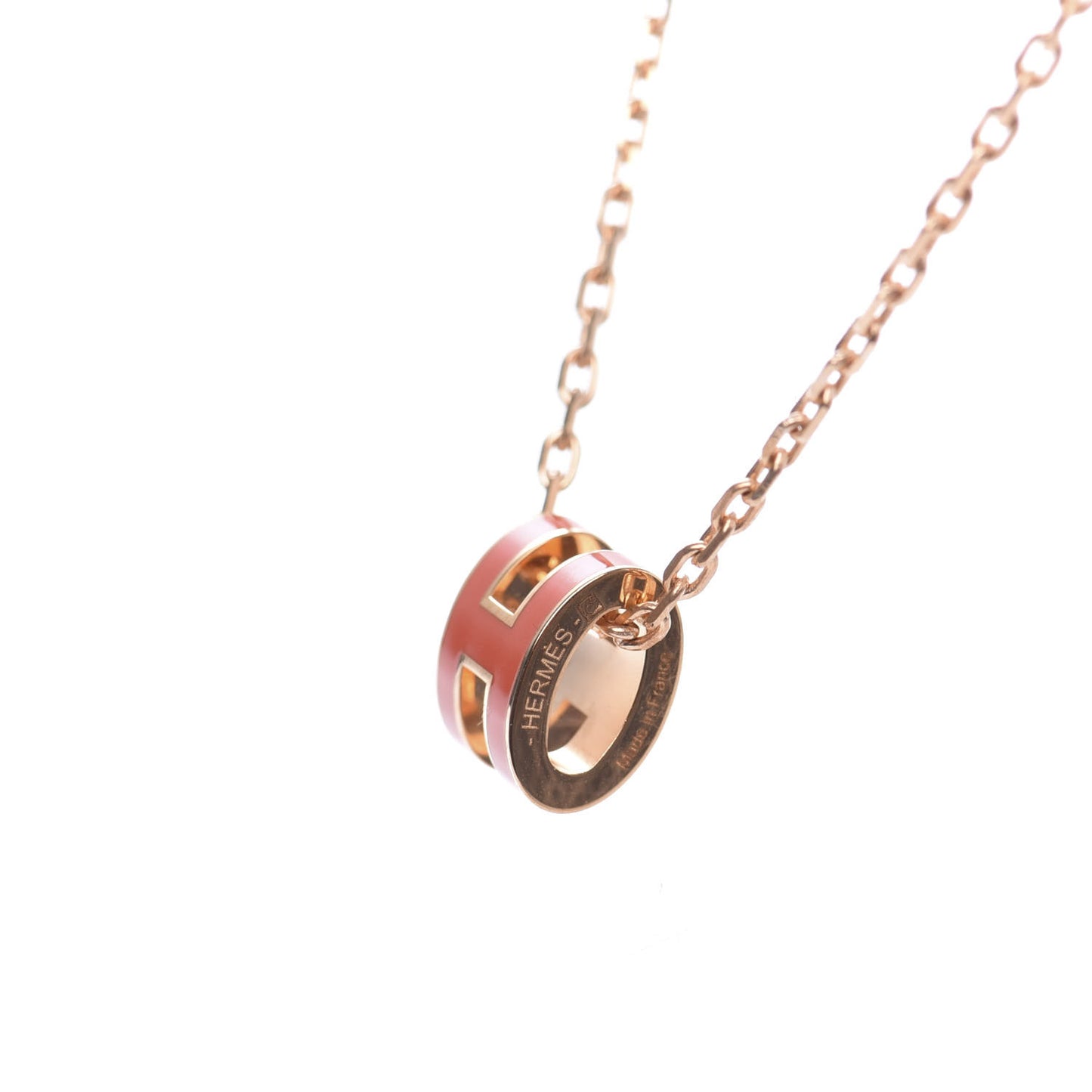 Lacquered Rose Gold Pop H Pendant Necklace Orange Fonce