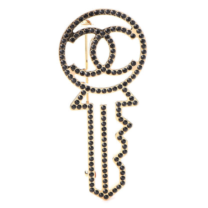 Chanel Crystal CC Key Brooch Black Gold 1 of 5