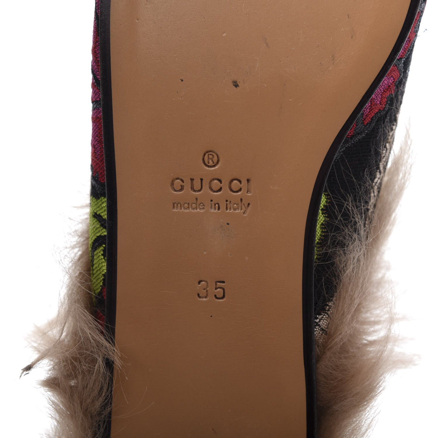 Gucci Brocade Fur Floral Womens Princetown Slippers 35 Black Anthracite 7 of 8