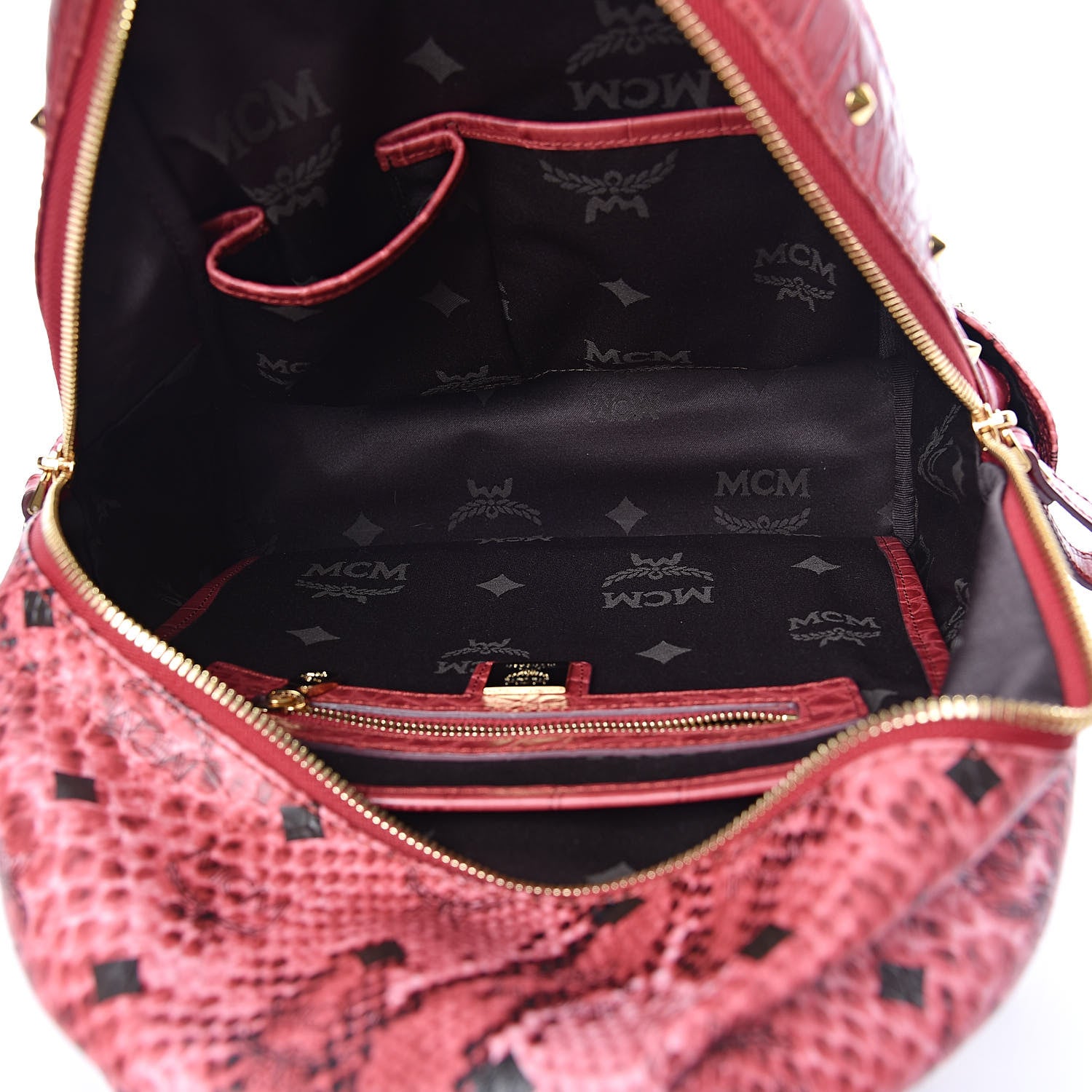 MCM Snakeskin Embossed Visetos Studded Small Stark Backpack Red Pink 5 of 9