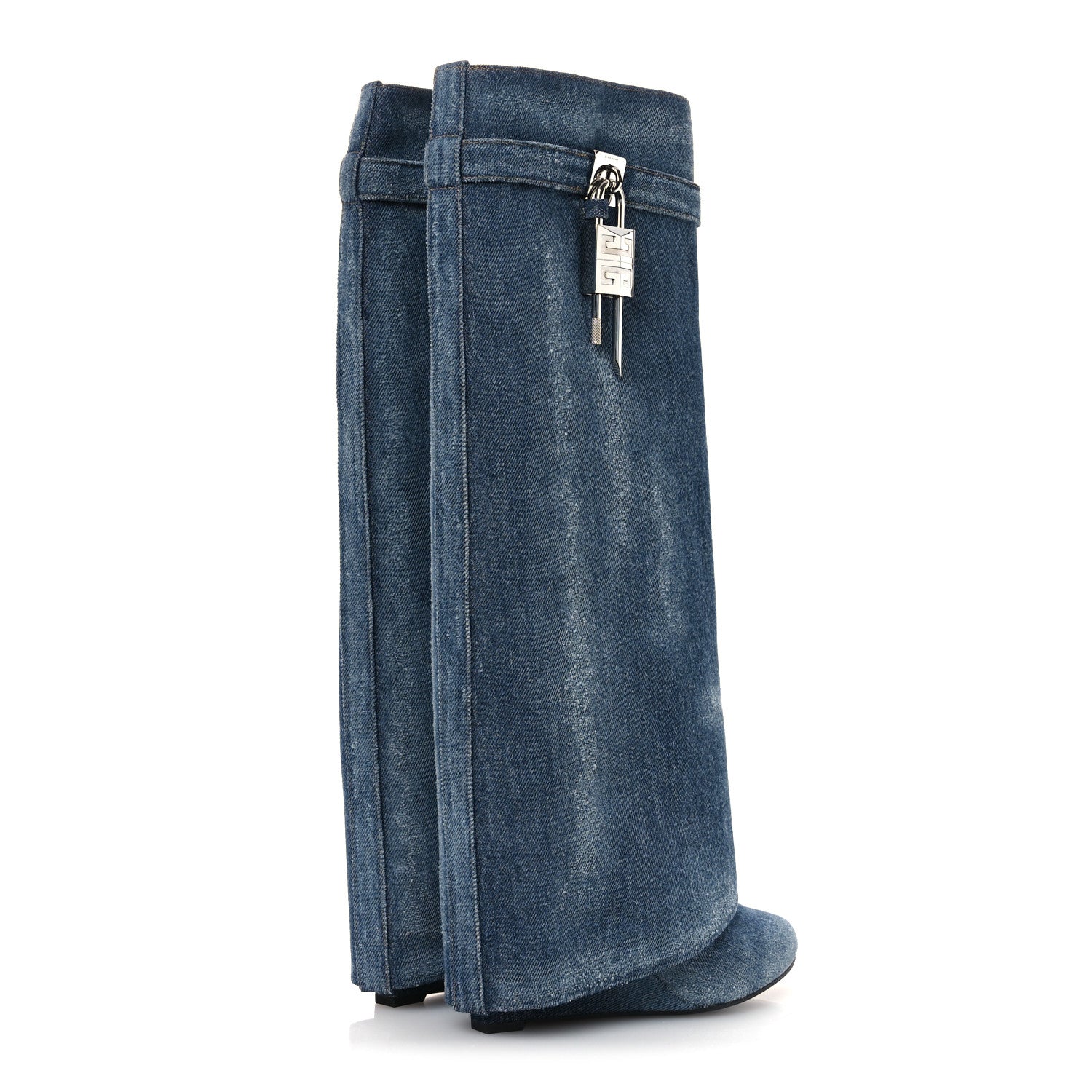 Givenchy Washed Denim Shark Lock Pant Boots 40 Blue 1770353