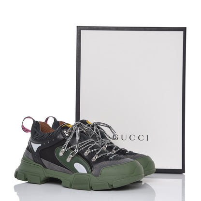 Gucci X SEGA Mesh Suede Calfskin Mens Flashtrek Sneakers 10 Loess Black Olive Green 8 of 8
