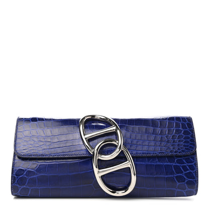 Hermes Shiny Niloticus Crocodile Egee Clutch Bleu Electrique 1 of 6