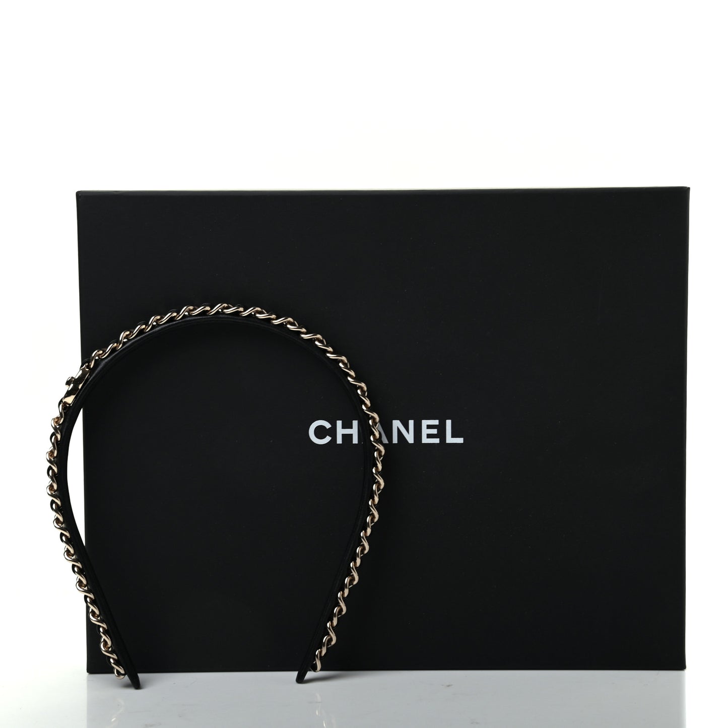 Metal Lambskin CC Turnlock Chain Headband Gold Black