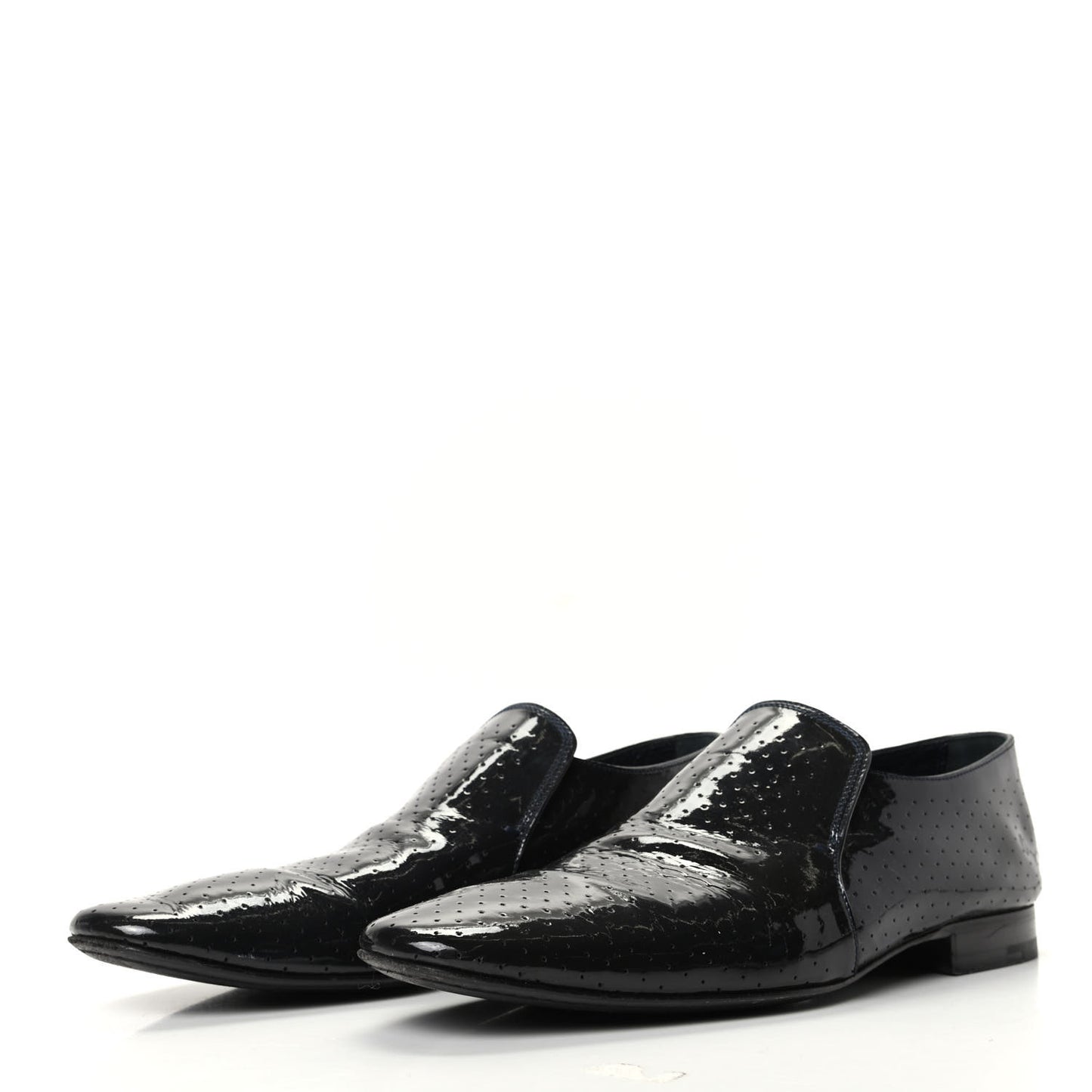 Patent Calfskin Perforated Mens Loafers 8 Navy