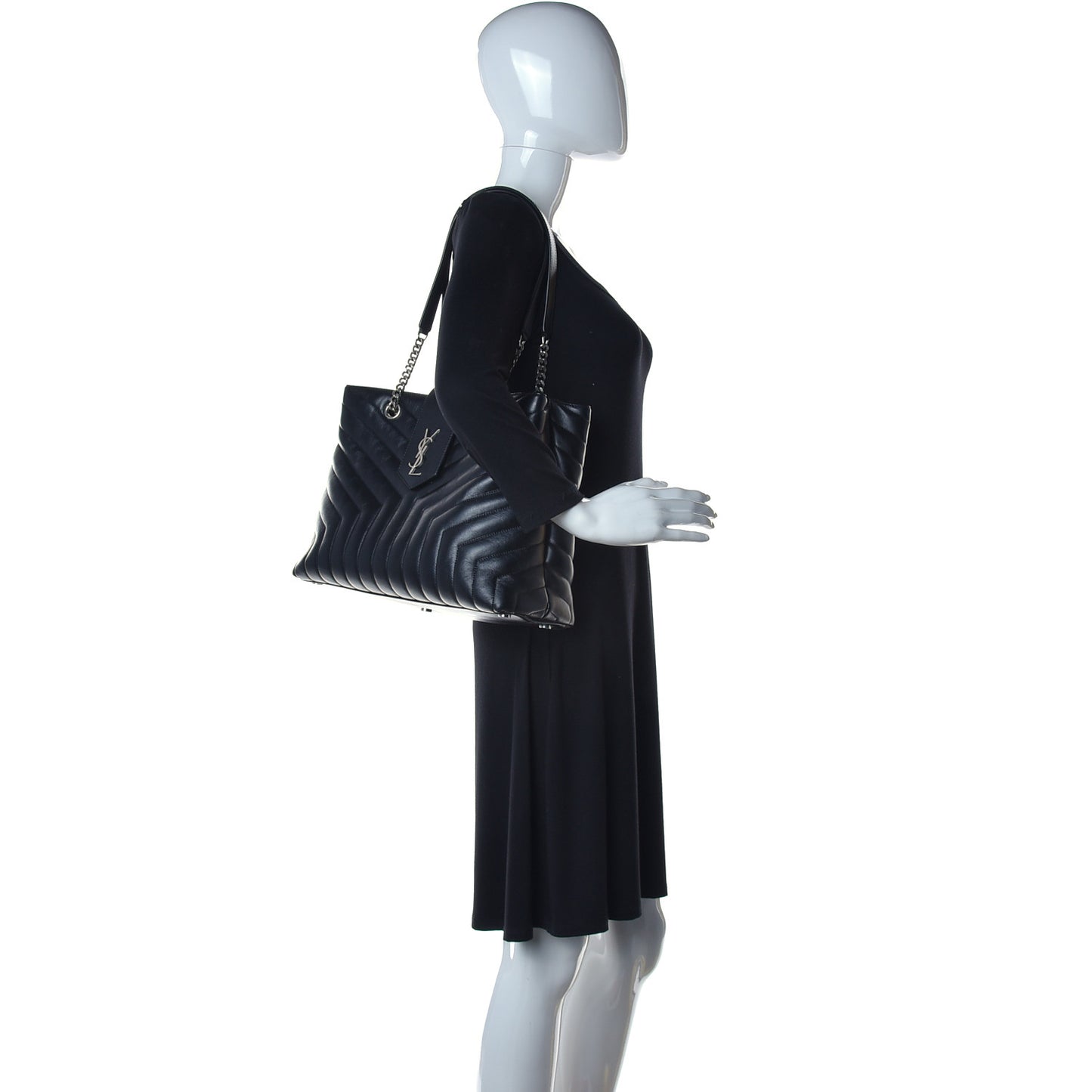 Calfskin Y Quilted Monogram Large Loulou Shopper Black