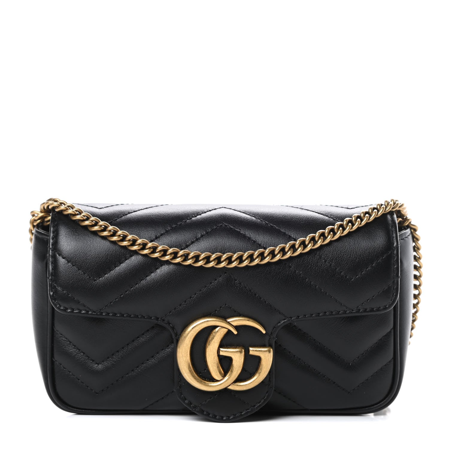 Gucci Calfskin Matelasse Super Mini GG Marmont Shoulder Bag Black 1 of 11