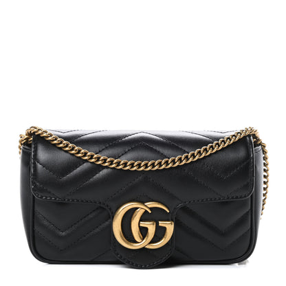 Gucci Calfskin Matelasse Super Mini GG Marmont Shoulder Bag Black 1 of 11