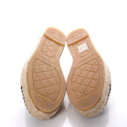 Chanel Iridescent Goatskin CC Espadrille Mules 36 Ivory Black 5 of 11