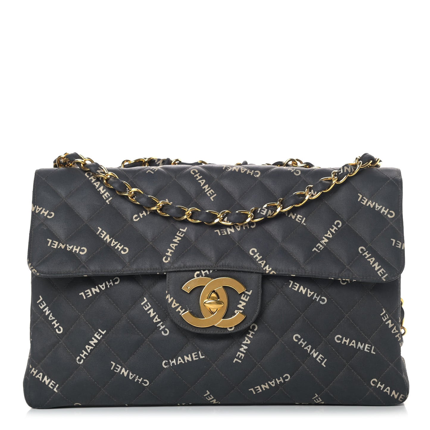Canvas Quilted XL Jumbo Single Flap Black