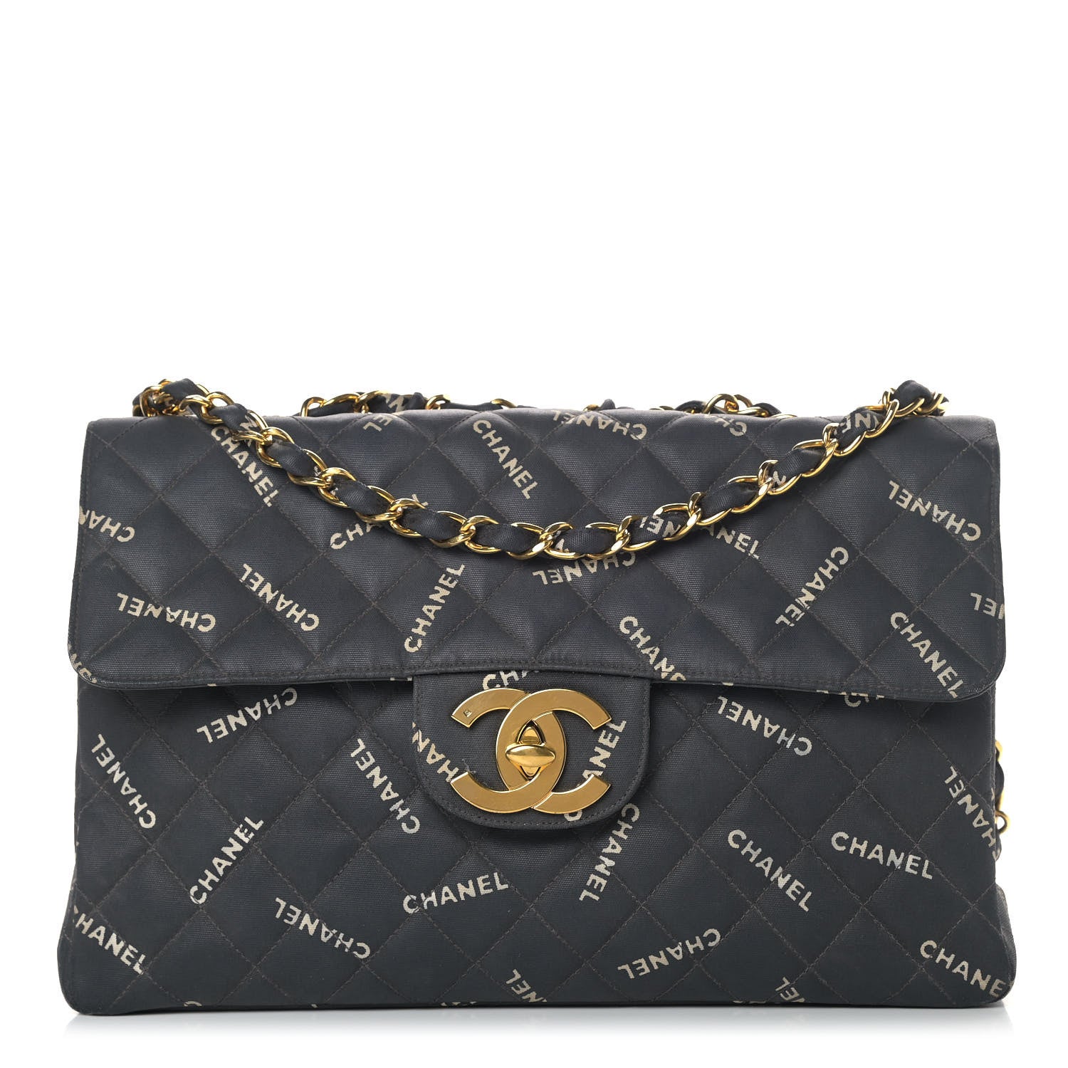 Chanel Canvas Quilted XL Jumbo Single Flap Black 1 of 11