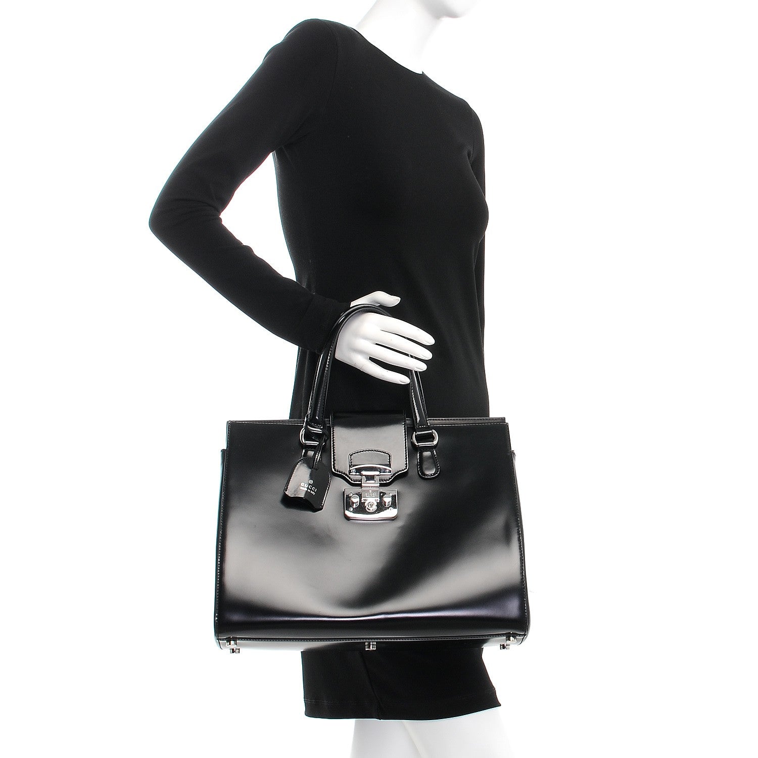 Gucci Regent Calfskin Large Lady Lock Flap Top Handle Bag Black 2 of 7