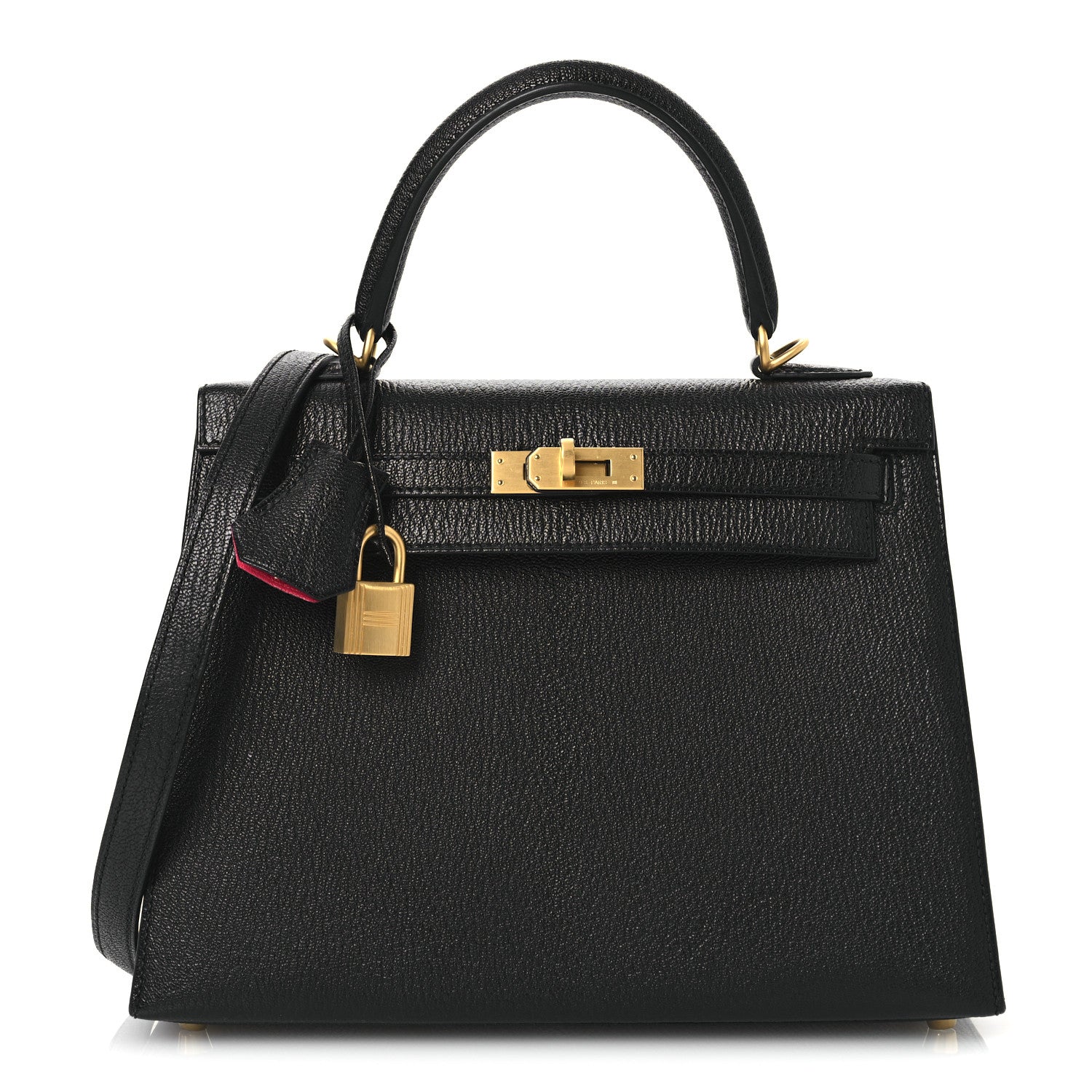 Hermes Chevre Mysore Horseshoe Kelly Sellier 25 Black Rose Pourpre 1 of 11