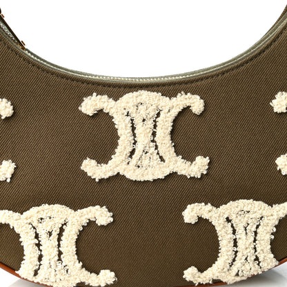 Celine Cotton Gabardine Bouclette Embroidered Medium Strap Ava Triomphe Shoulder Bag Khaki Tan 6 of 8